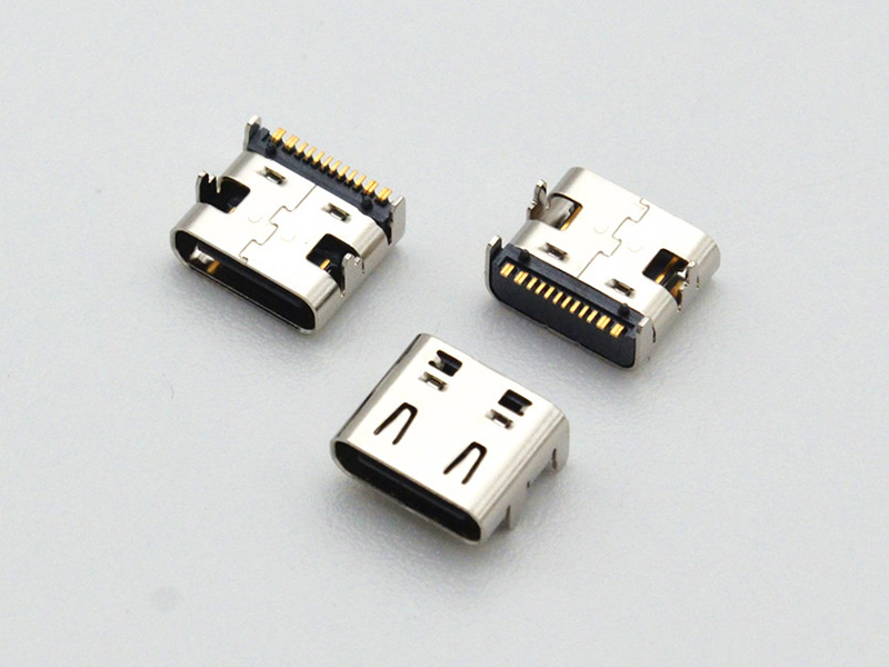 TYPE-C 16P 母座 L=7.35MM CH=1.68MM板上一体式 5A外壳带弹